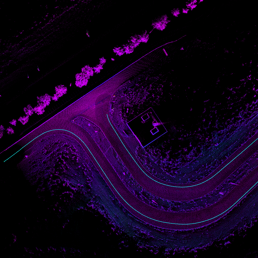 Point-LIO mapping result used for SLAM and HD map evaluation on autonomous vehicle data.